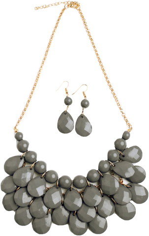 Grey teardrop bubble bib necklace