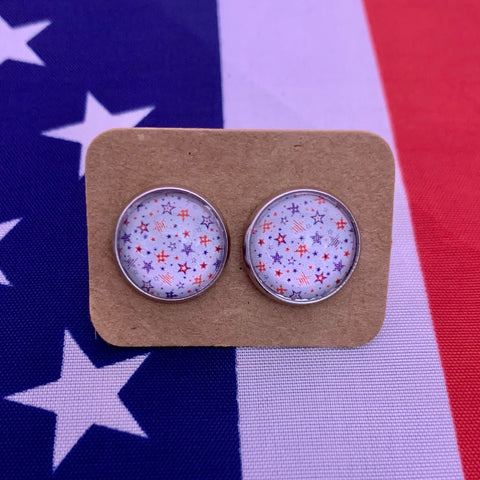 Red, white and blue star stud earrings